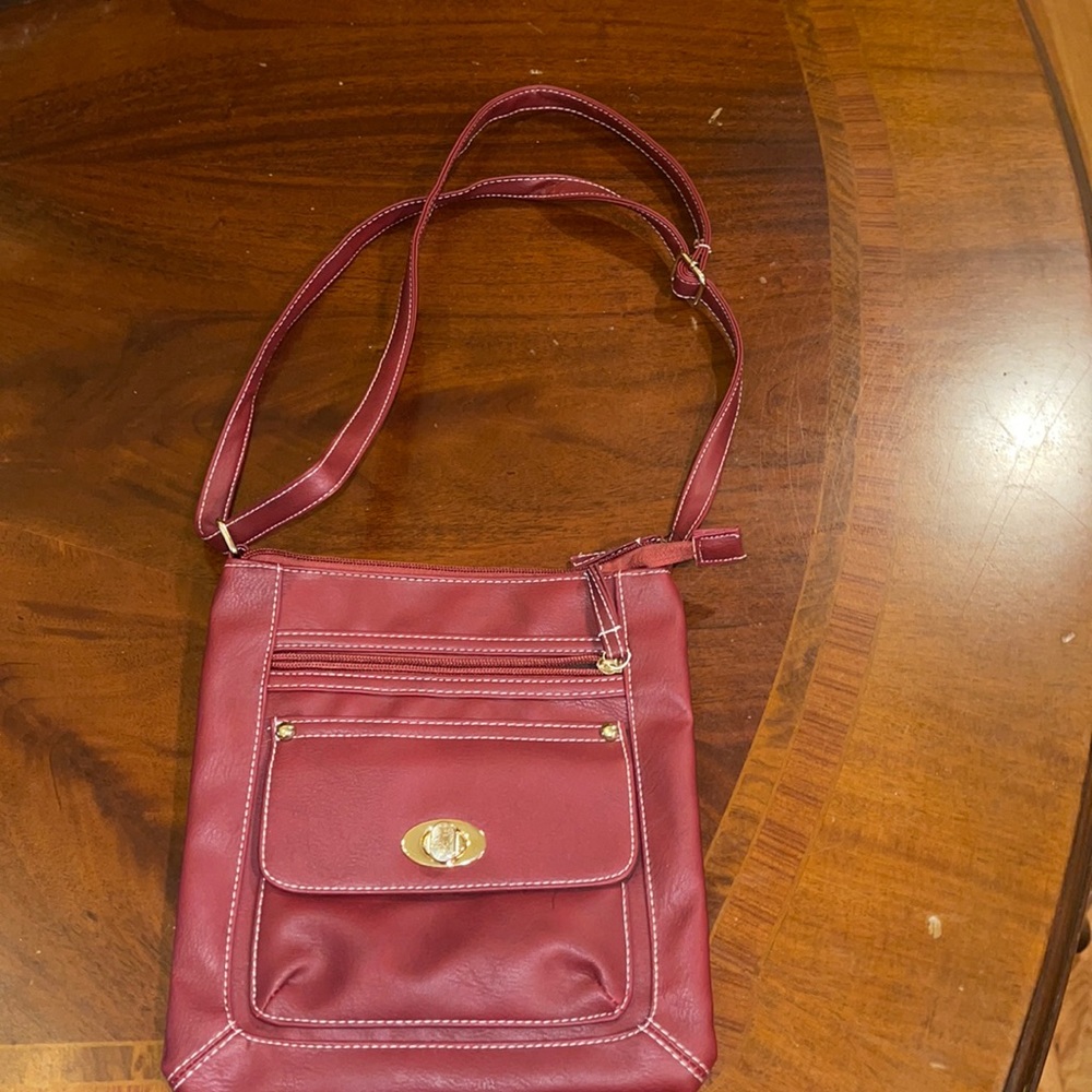 Leather maroon many pocket Crossbody bag